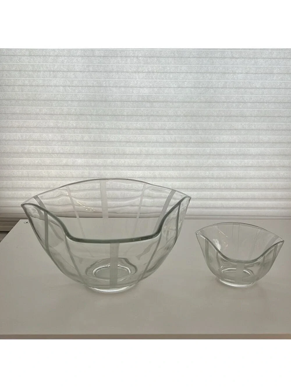 Vintage MCM Indiana Glass Clear Etched Chip and Dip Serving Bowls Rare Set of 2